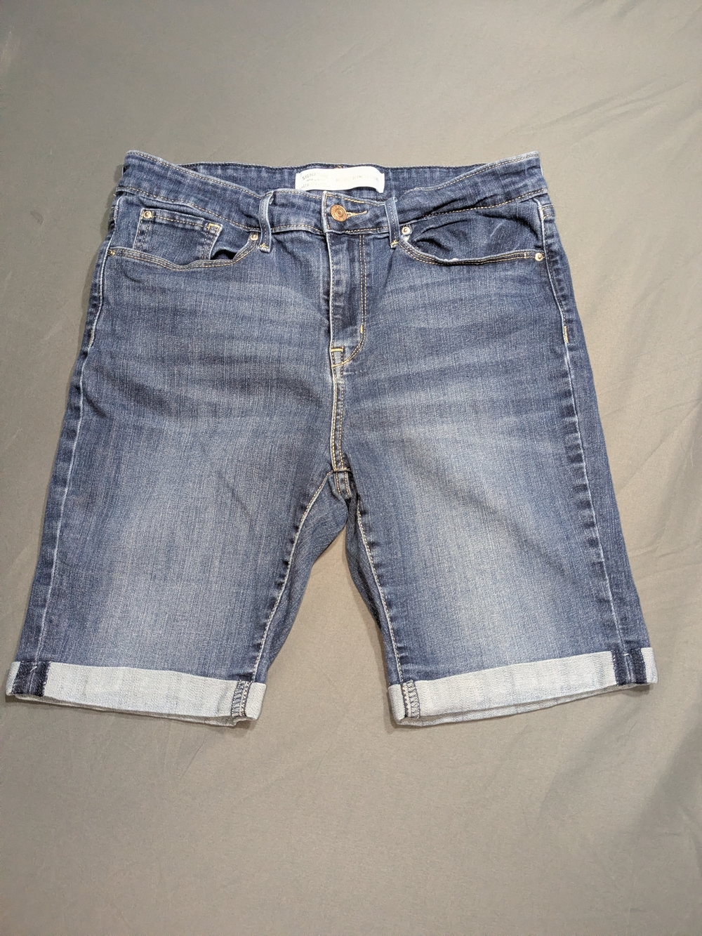 Levi's Blue Denim Mid-Rise Bermuda Shorts
